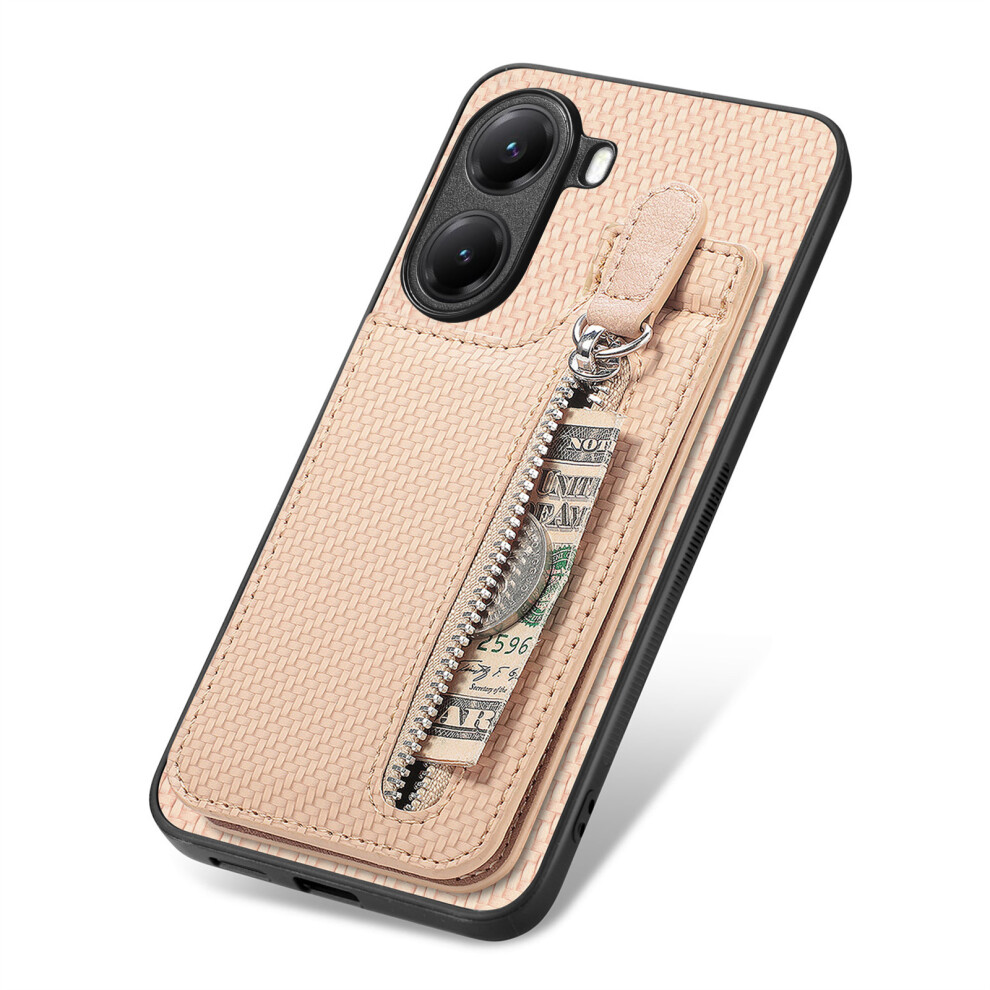 (Apricot) For Xiaomi Poco X7 Pro 5G / Xiaomi Redmi Turbo 4 5G Case Leather Phone Back Cover With Zipper Card Holder Kickstand 6914285539640
