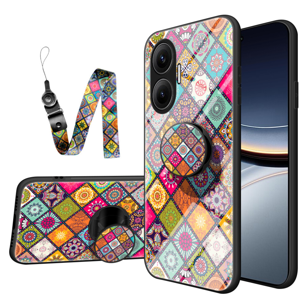 (Color Pattern) For Xiaomi Poco F7 5G / Redmi Turbo 4 Pro 5G Case Kickstand Ethnic Pattern Tempered Glass Phone Cover With Strap 6914288216425