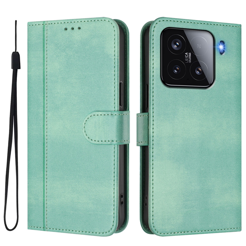 (Mint ) For Xiaomi 15 Cases Wallet Stand Retro Texture Leather Phone Cover With Lanyard Green 6914289957037