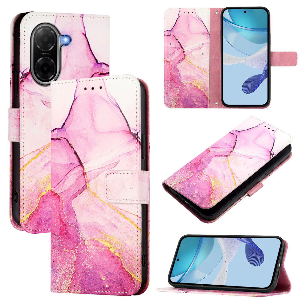 (Pink / Purple / Gold Ls001) For Xiaomi Poco C71 4G / Redmi A5 4G (171.7Mm) Case With Strap Marble Pattern Leather Phone Cover Card Holder Pink,Gold,Purple 6914282639787