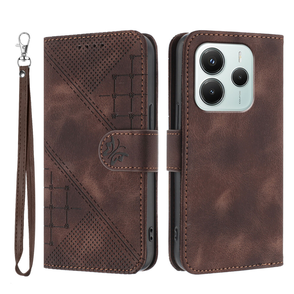 (Coffee) For Xiaomi Redmi Note 14 4G (164.84Mm) Leather Wallet Case Butterfly Flower Imprinted Phone Cover With Strap Brown 6914284956820