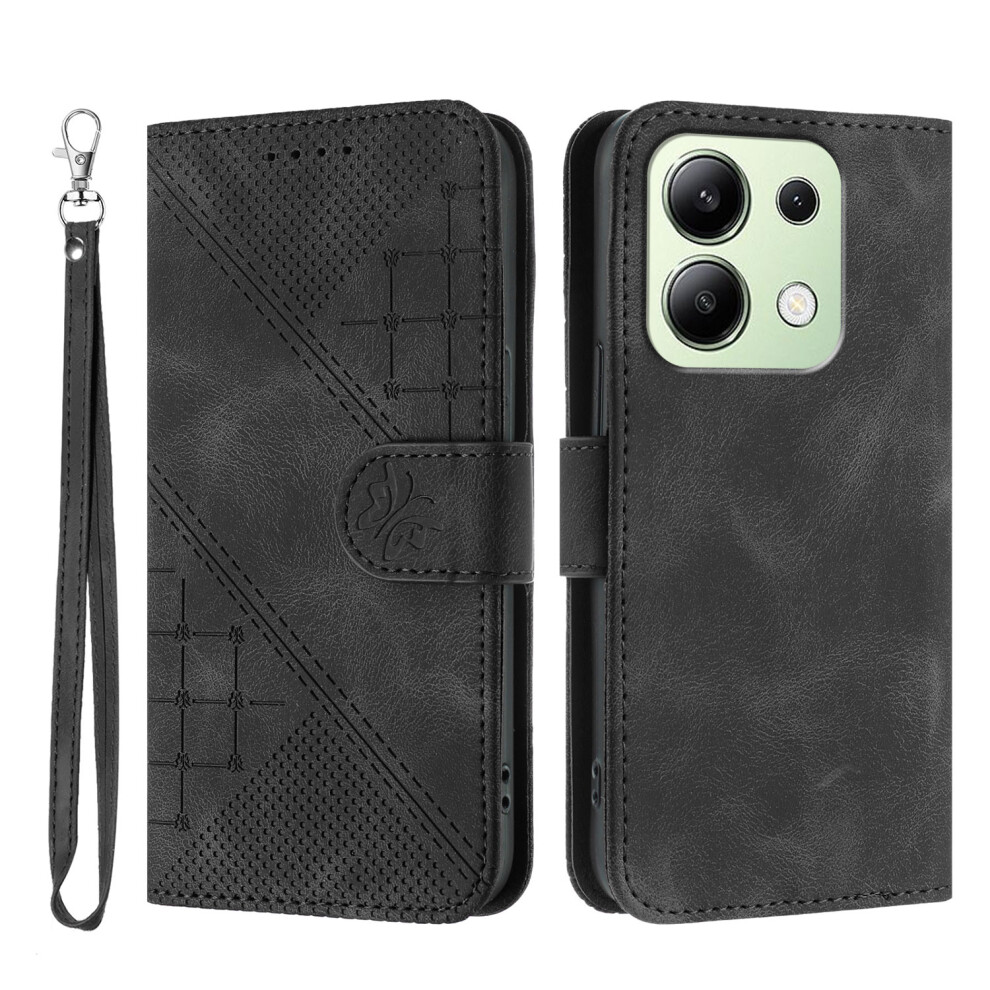 (Black) For Xiaomi Redmi Note 13 4G Leather Wallet Case Butterfly Flower Imprinted Phone Cover With Strap Black 6914289448245