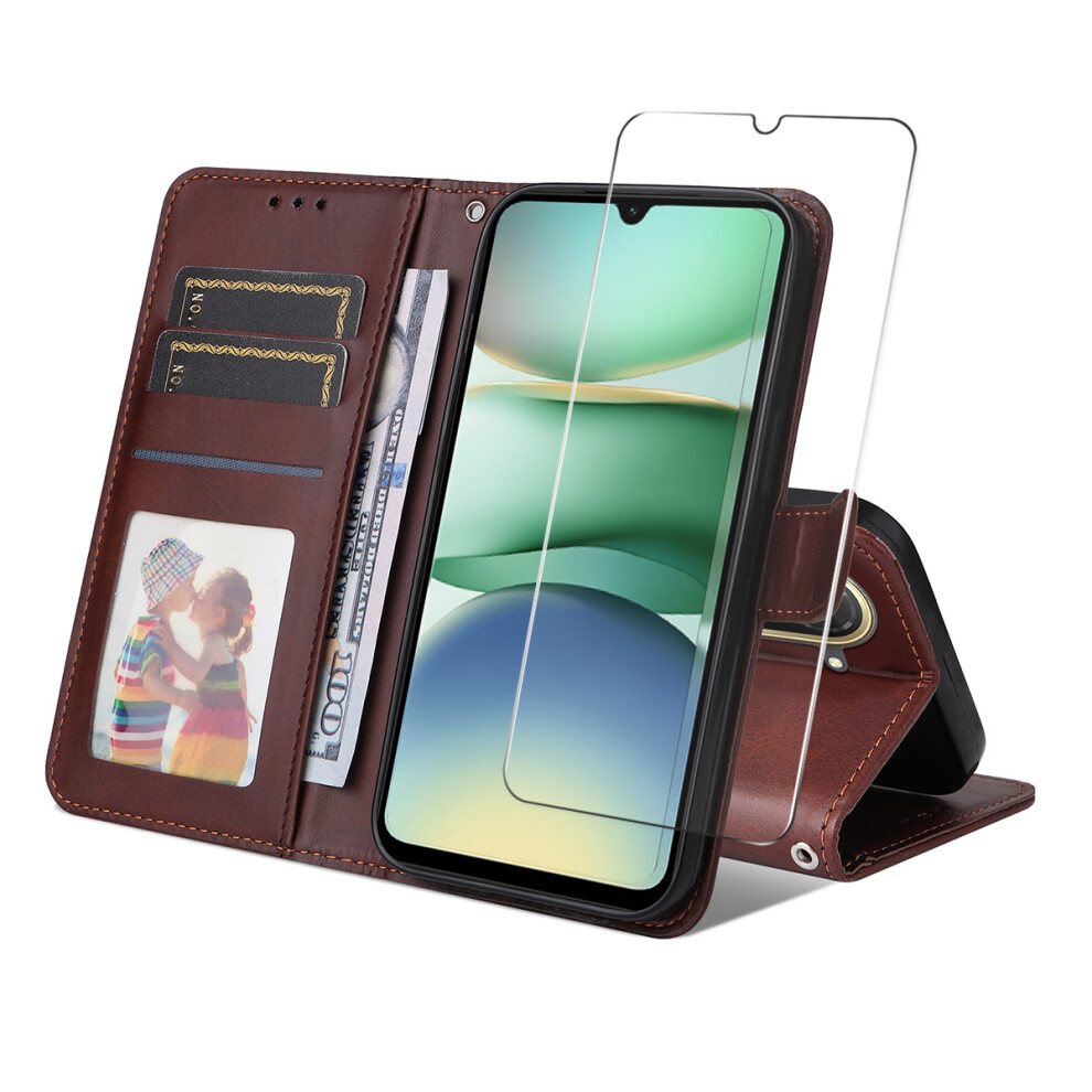 (Brown) For Xiaomi Redmi A5 Nfc (Eu) (173.45Mm) Pu Leather Wallet Case Enkay Hat Prince Phone Stand Cover With Tempered Glass Brown 6914289753417