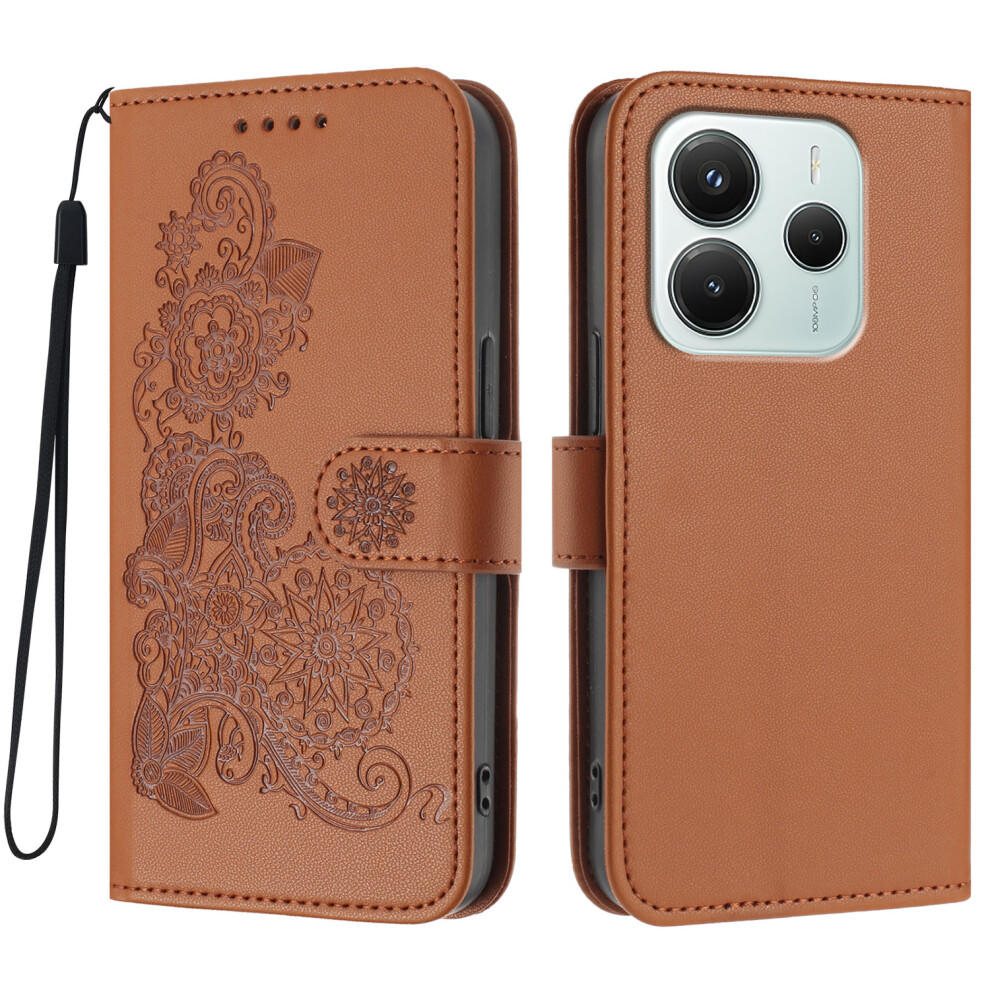 (Coffee) For Xiaomi Redmi Note 14 4G (164.84Mm) Phone Cases Mandala Flower Leather Wallet Mobile Cover With Strap Brown 6914284541583