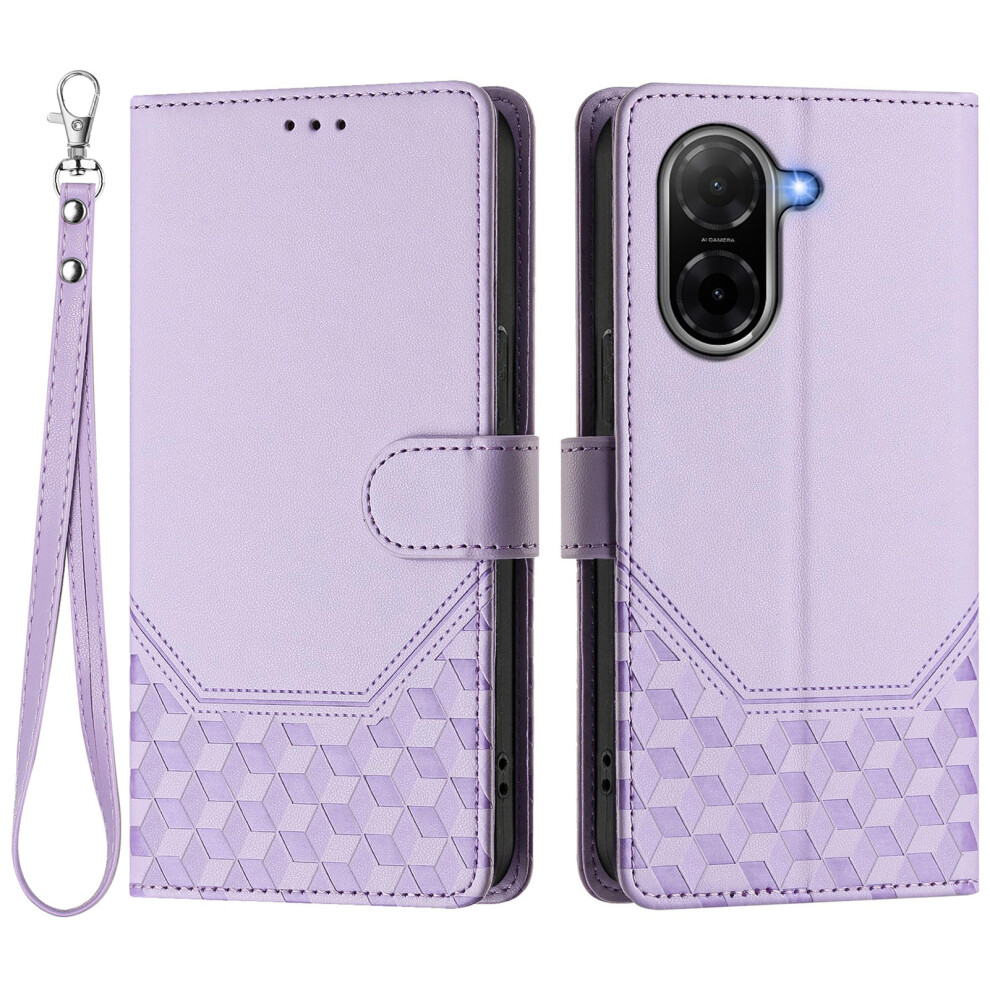(Light ) For Xiaomi Poco C71 4G / Redmi A5 4G (171.7Mm) Case Imprinted Honeycomb Rfid Blocking Leather Phone Cover With Strap Purple 6914287021501