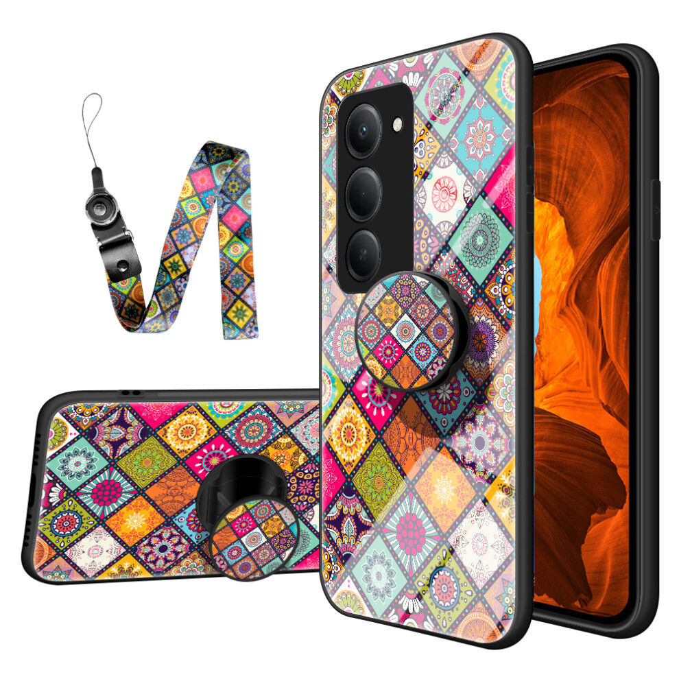 (Color Pattern) For Xiaomi Redmi 15 5G (Global) (169Mm) Case Kickstand Ethnic Pattern Tempered Glass Phone Cover With Strap 6914287192027