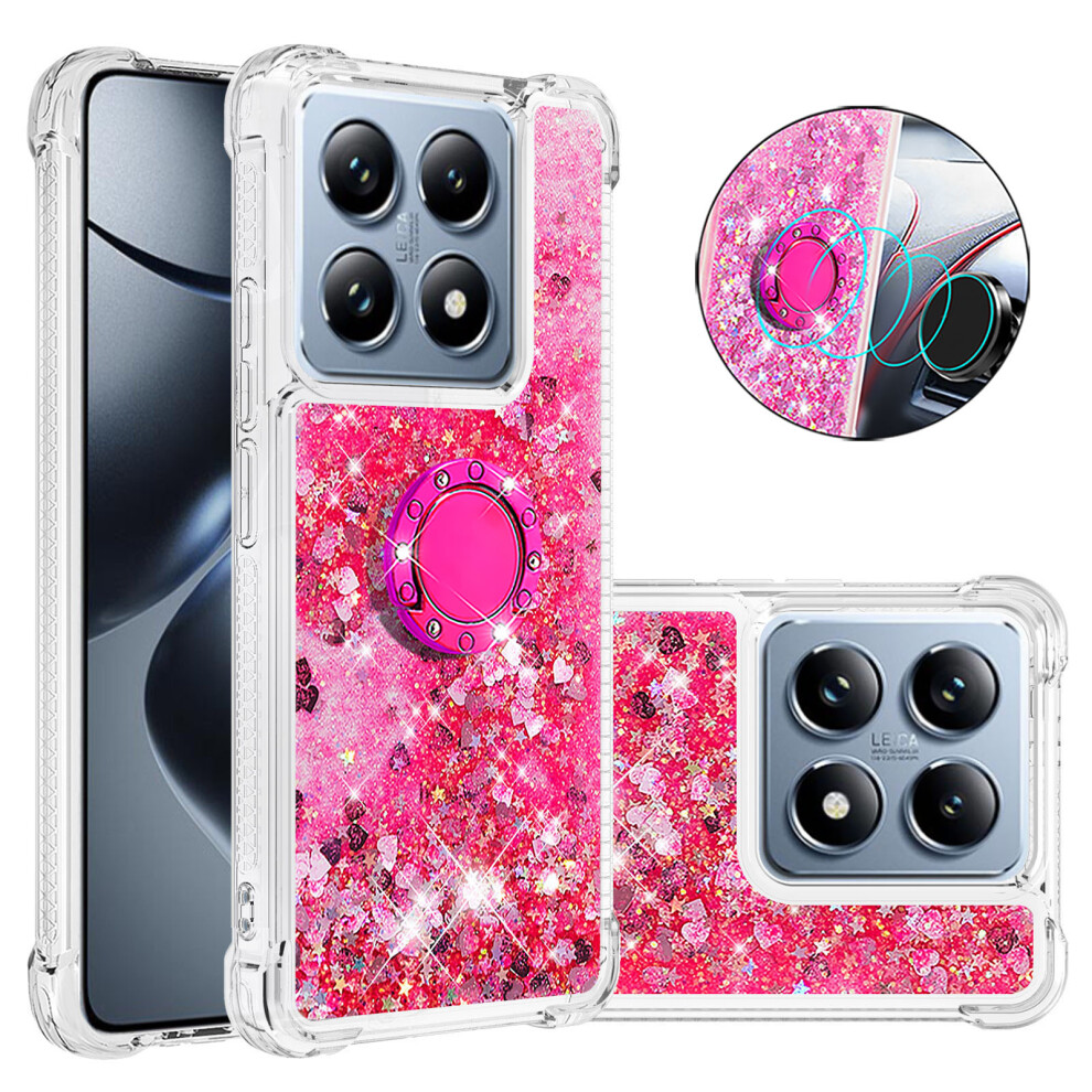 ( / Hearts) For Xiaomi 14T Pro / Xiaomi 14T Tpu Case With Kickstand Quicksand Shockproof Cover Pink 6914284114268
