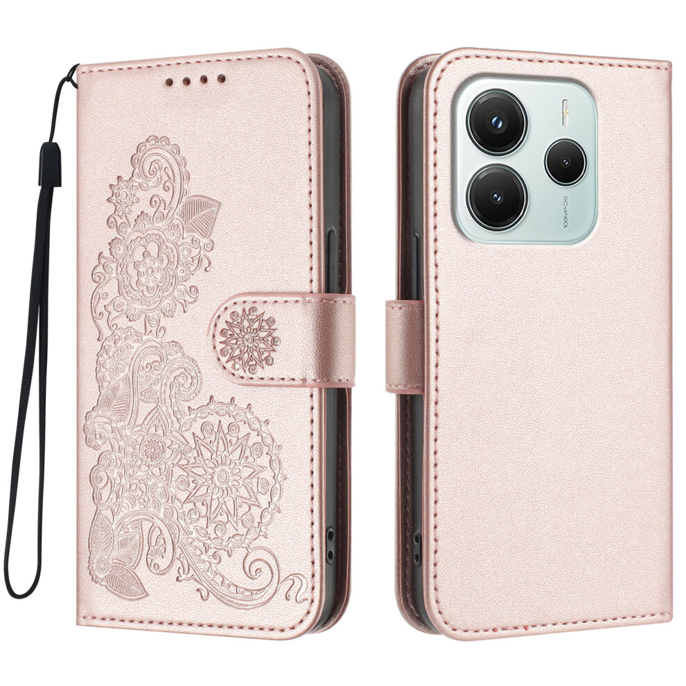 (Rose ) For Xiaomi Redmi Note 14 4G (164.84Mm) Phone Cases Mandala Flower Leather Wallet Mobile Cover With Strap Gold 6914280130361