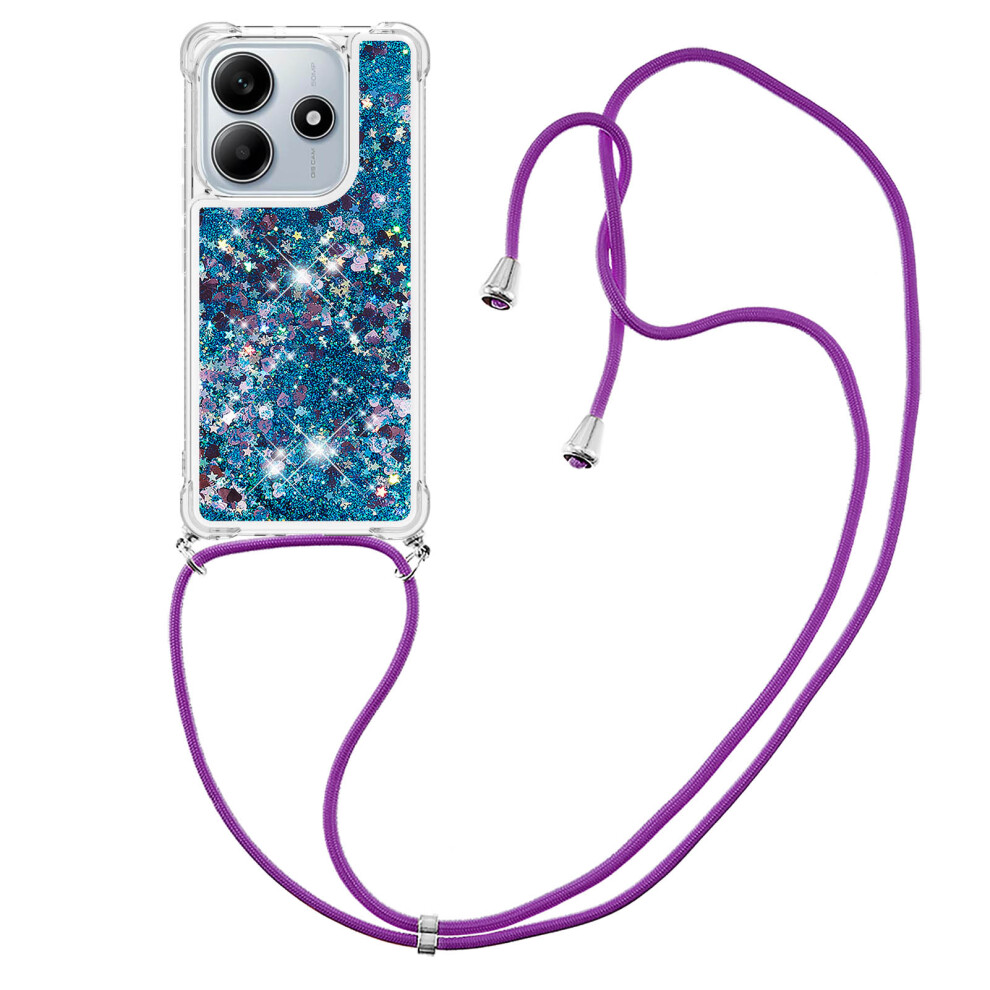 ( / Hearts) For Xiaomi Redmi Note 14 4G (163.25Mm) Tpu Case Quicksand Phone Cover With Lanyard Blue 6914286918949