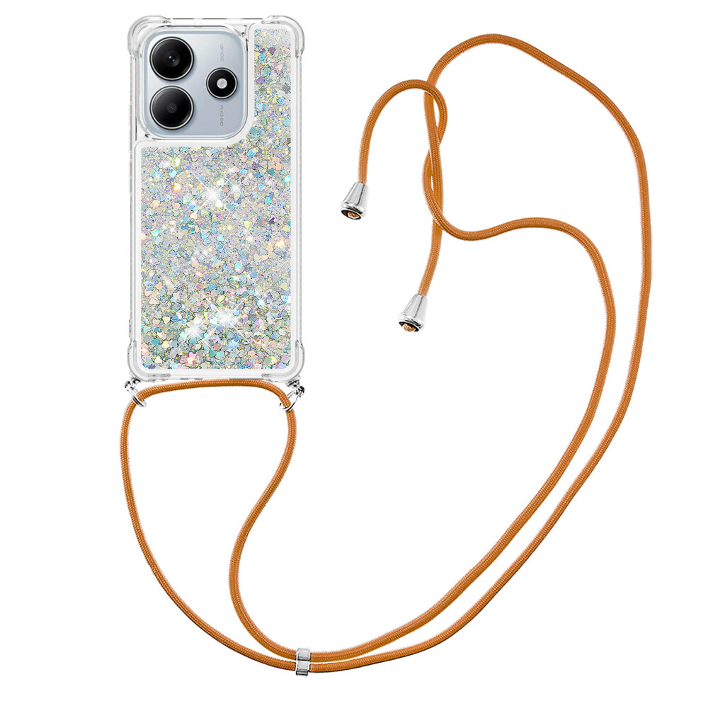 ( / Hearts) For Xiaomi Redmi Note 14 4G (163.25Mm) Tpu Case Quicksand Phone Cover With Lanyard Silver 6914281033647