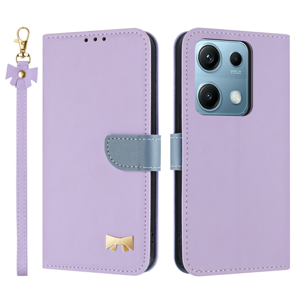 (Purple) For Xiaomi Redmi Note 14S 4G Case Bowknot Decor Wallet Leather Phone Cover With Wrist Strap Purple 6914289319729