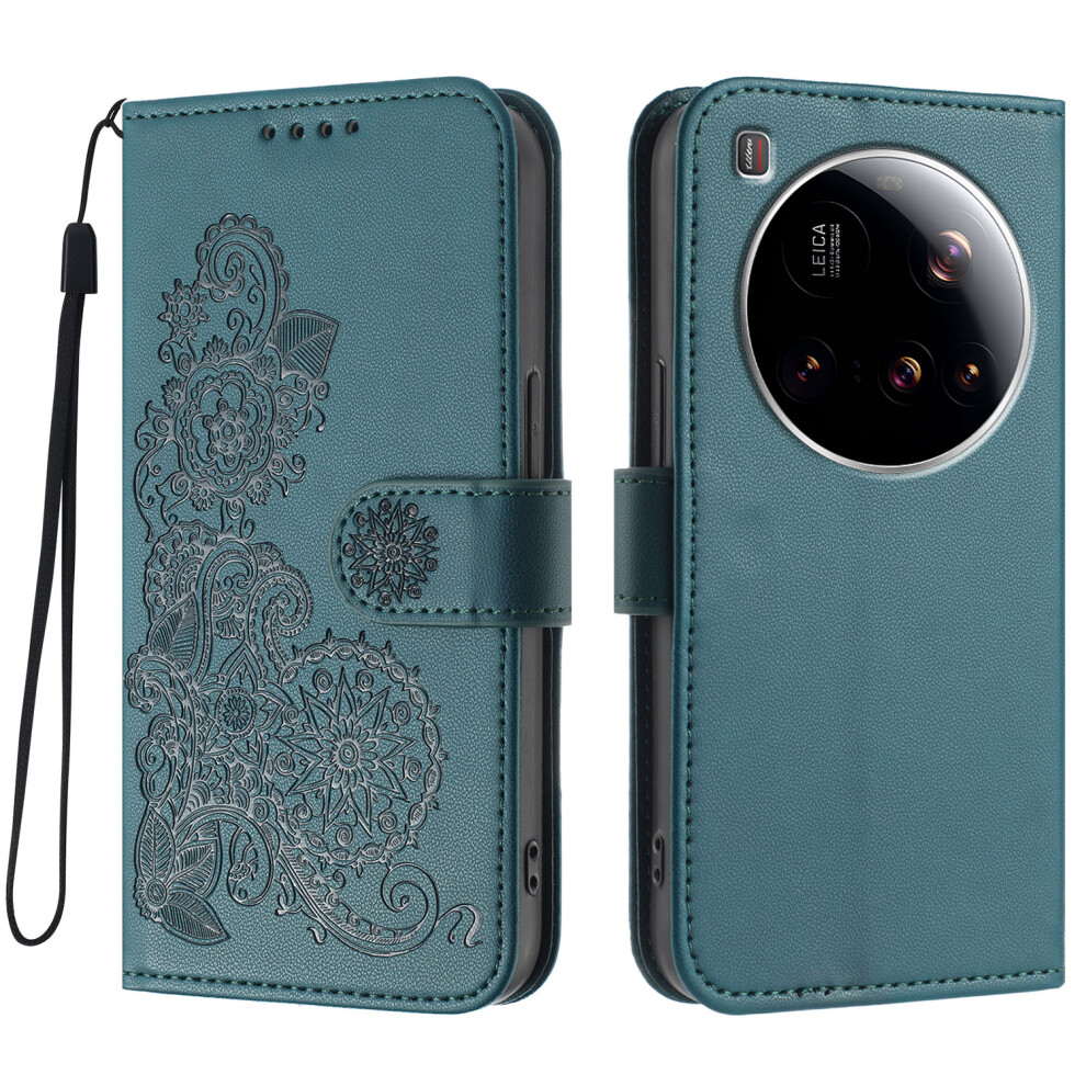 (Blackish ) For Xiaomi 15 Ultra Phone Cases Mandala Flower Leather Wallet Mobile Cover With Strap Green 6914289926545