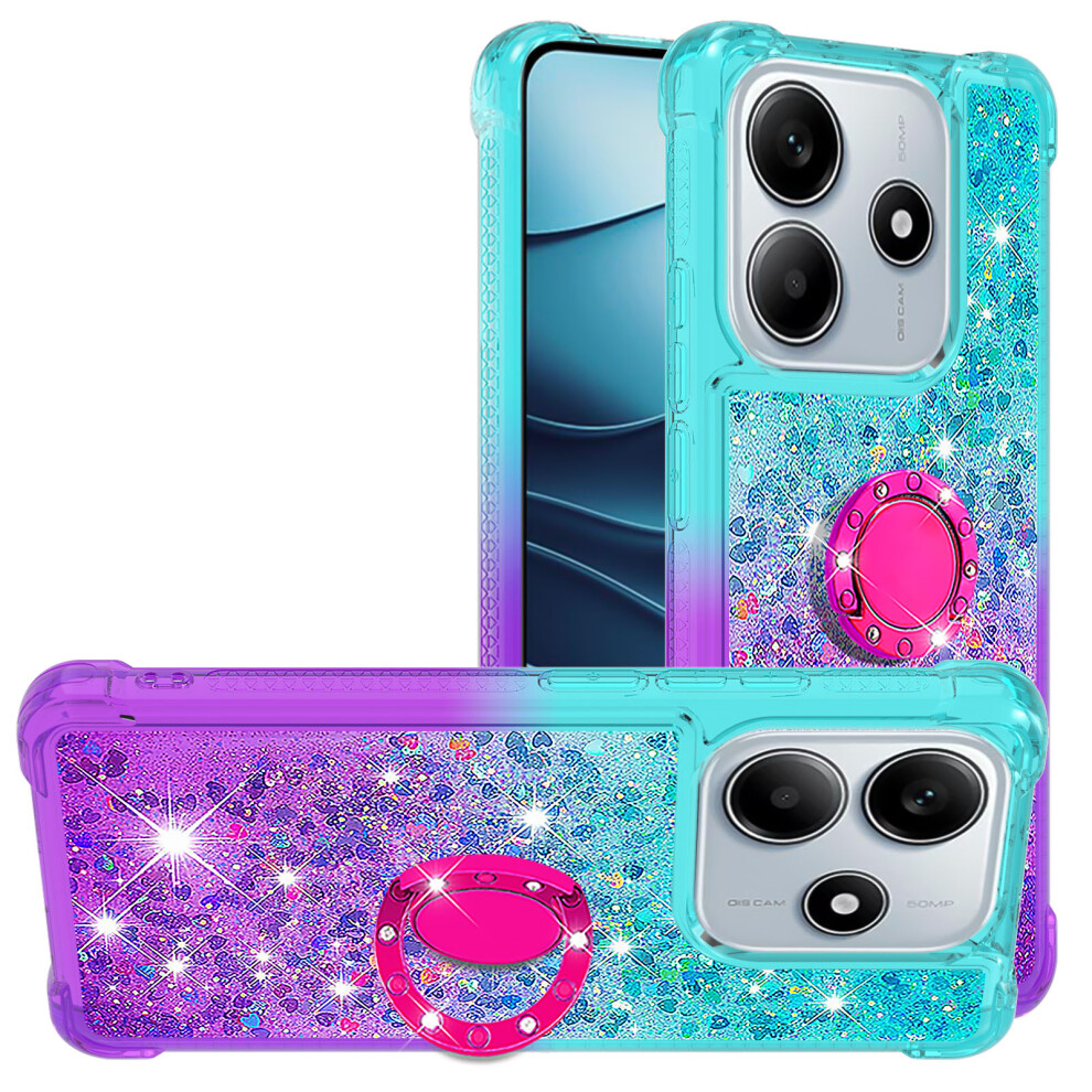 (+Purple) For Xiaomi Redmi Note 14 4G (163.25Mm) Tpu Case With Kickstand Gradiant Quicksand Shockproof Cover Sky Blue/Purple 6914282142416