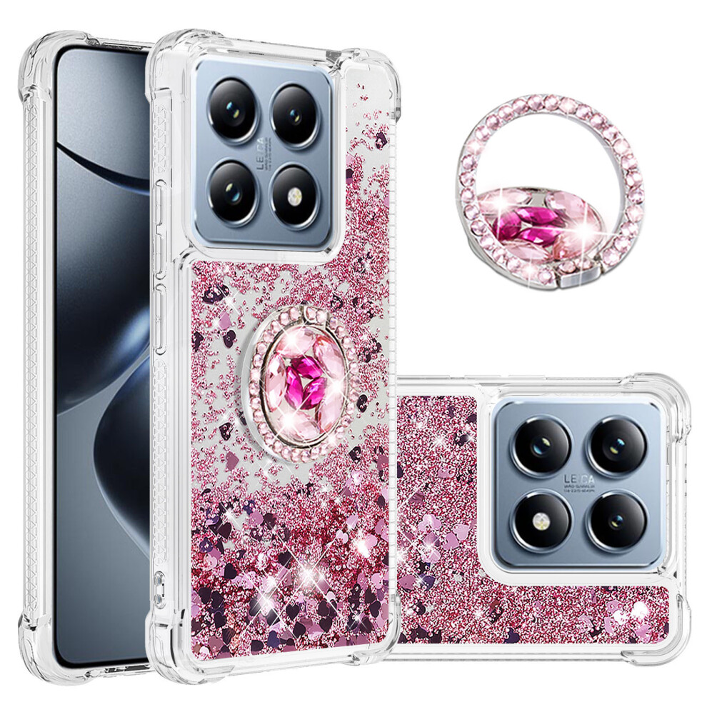 (Rose / Hearts) For Xiaomi 14T Pro / Xiaomi 14T Tpu Case With Kickstand Quicksand Shockproof Cover Gold 6914285348785