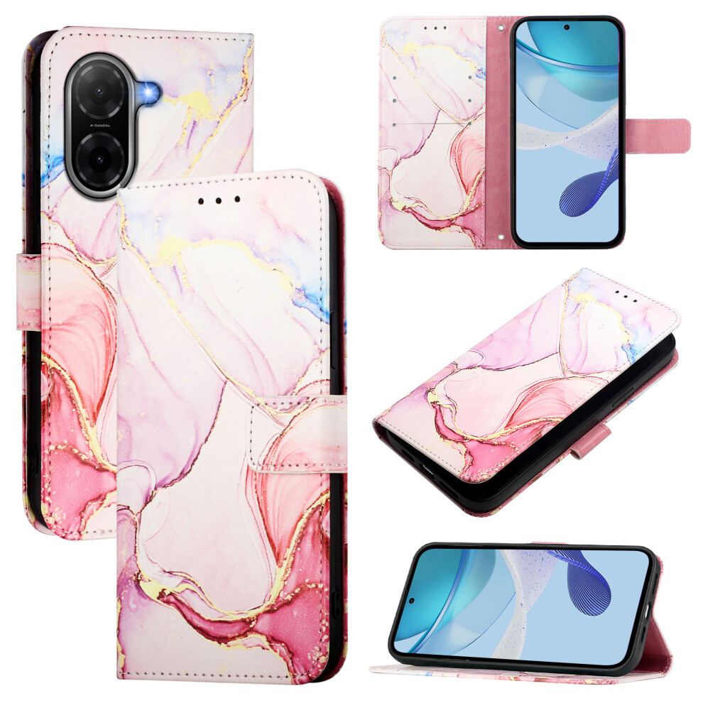(Rose Ls005) For Xiaomi Poco C71 4G / Redmi A5 4G (171.7Mm) Case With Strap Marble Pattern Leather Phone Cover Card Holder Gold 6914282284123
