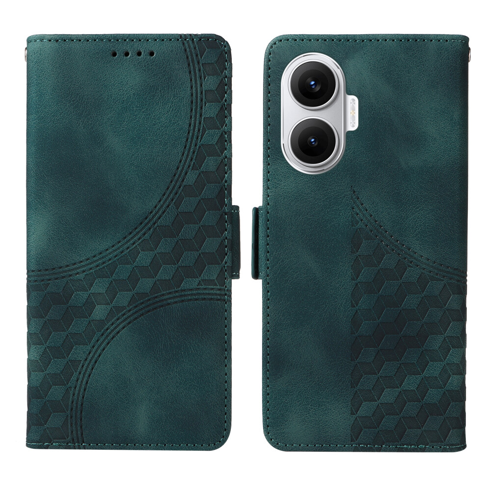 (Green) For Xiaomi Poco F7 5G / Redmi Turbo 4 Pro 5G Leather Cases Wallet Rhombus Imprinted Phone Cover Stand With Strap Green 6914286091109