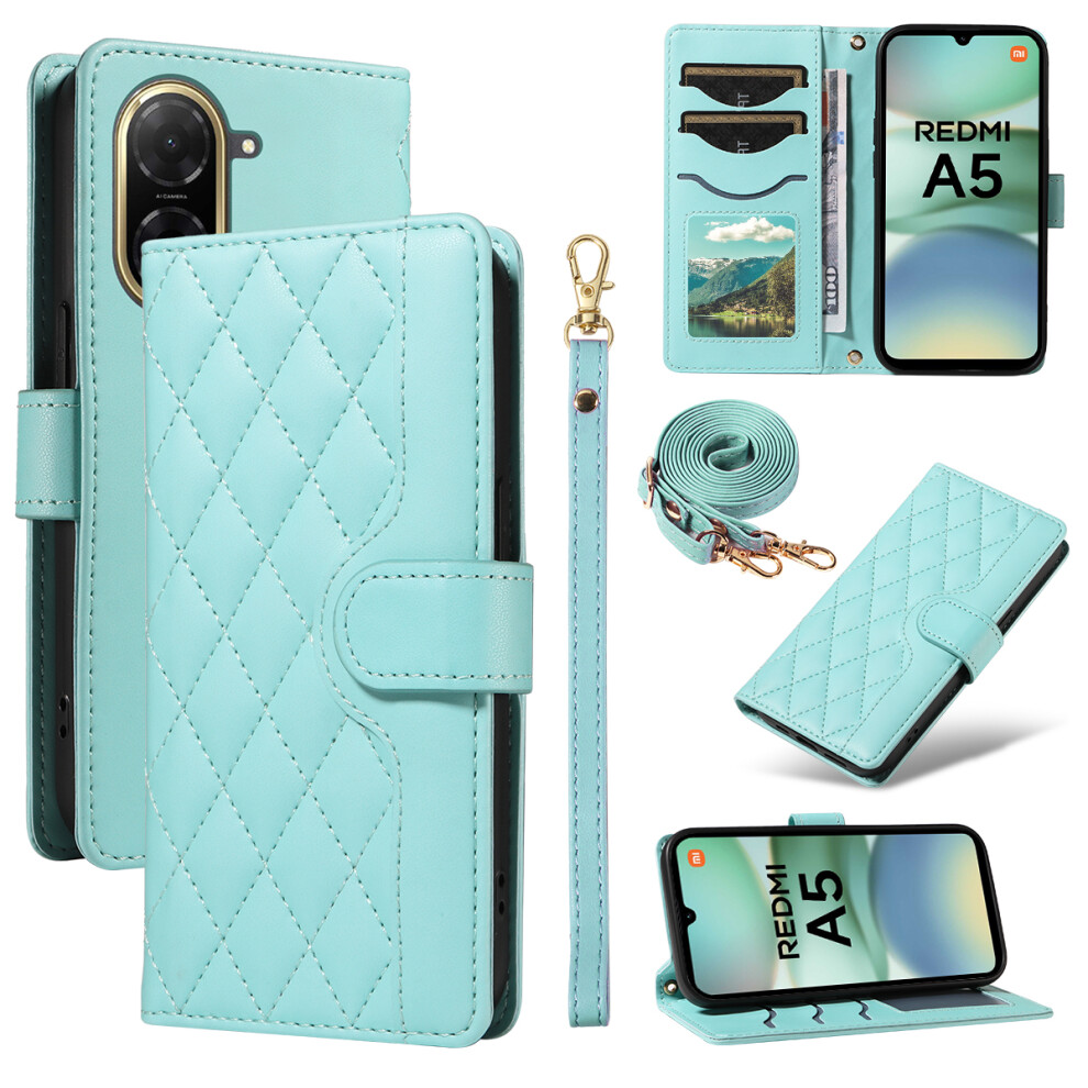 (Green) For Xiaomi Redmi A5 Nfc (Eu) (173.45Mm) Wallet Case Rhombus Leather Phone Cover With Strap Green 6914281384985