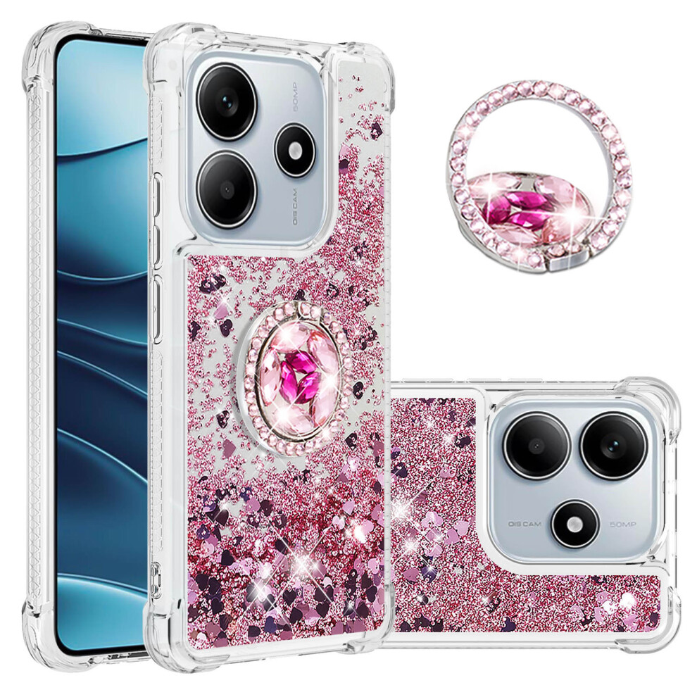 (Rose / Hearts) For Xiaomi Redmi Note 14 4G (163.25Mm) Tpu Case With Kickstand Quicksand Shockproof Cover Gold 6914287514706