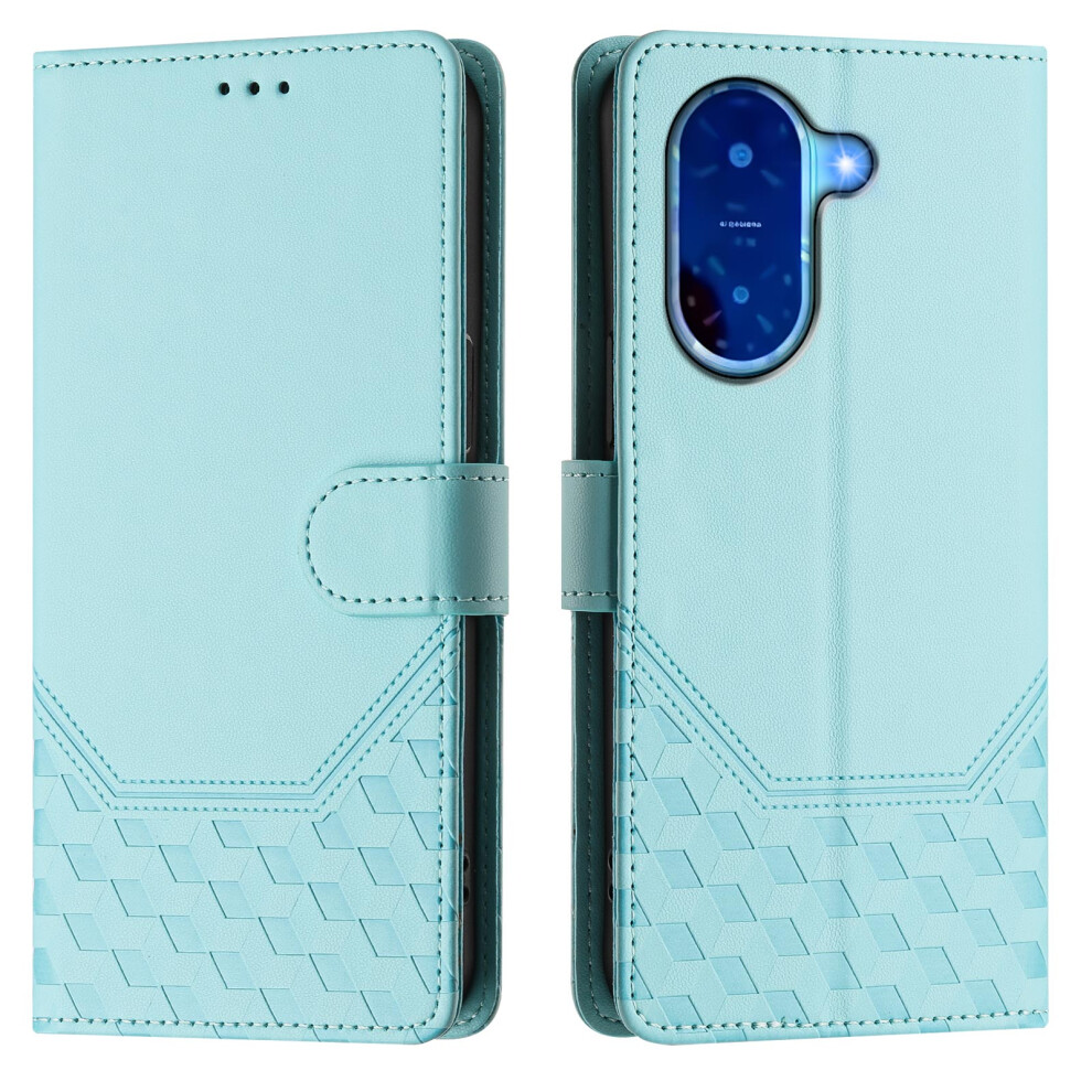 (Mint ) For Xiaomi Redmi A5 Nfc (Eu) (173.45Mm) Case Imprinted Honeycomb Rfid Blocking Leather Phone Cover With Strap Green 6914281030387