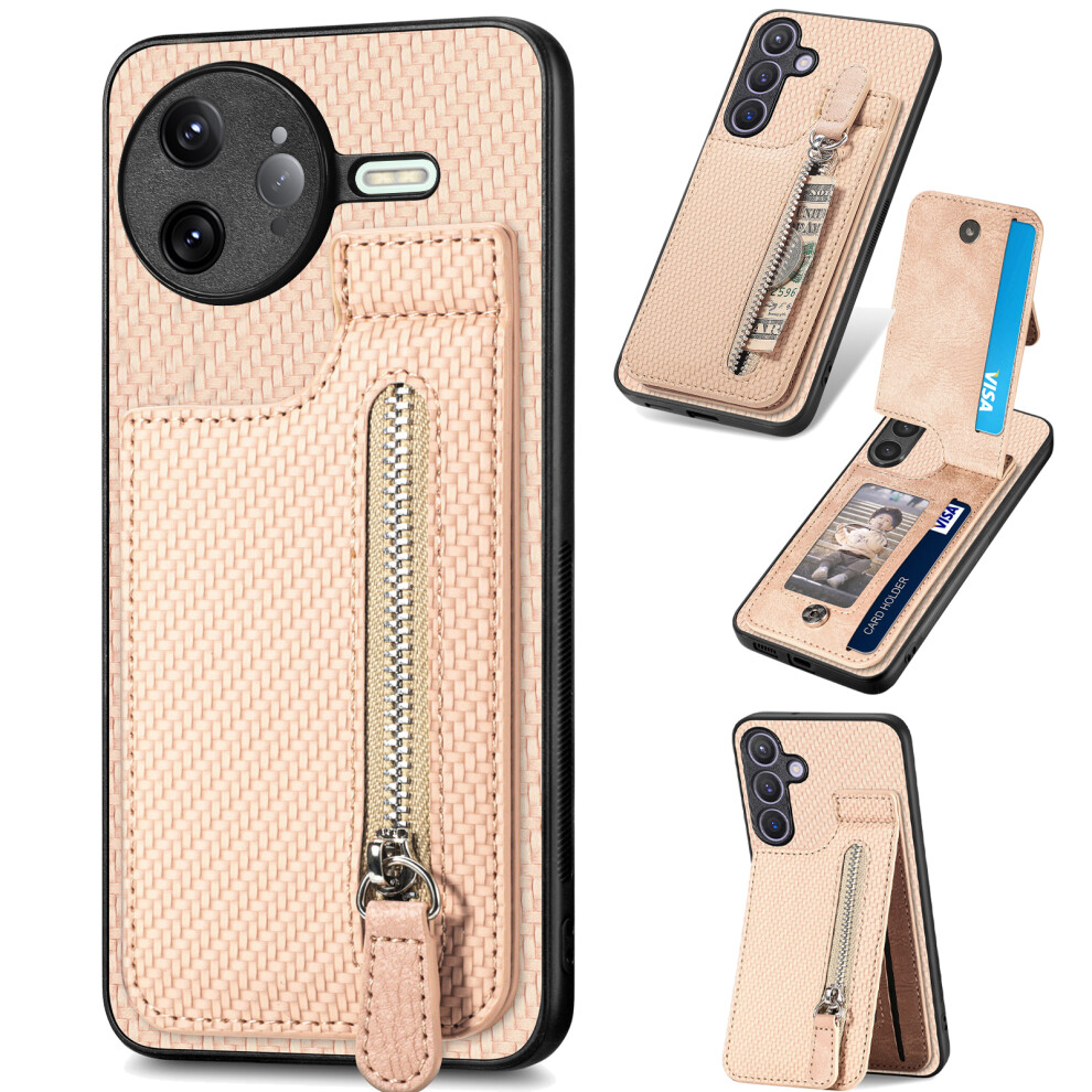 (Apricot) For Xiaomi Poco F7 Ultra 5G / Xiaomi Redmi K80 Pro 5G Case Leather Phone Back Cover With Zipper Card Holder Kickstand 6914282067658