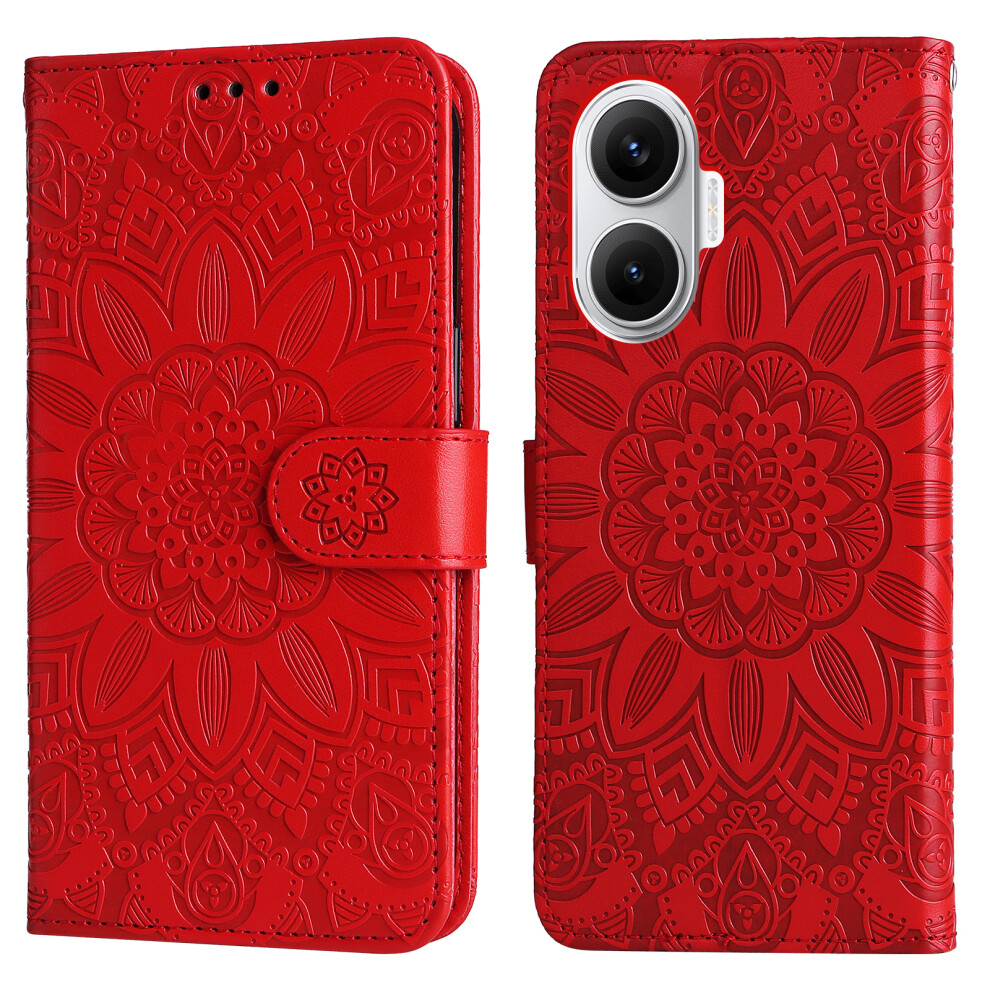 (Red) For Xiaomi Poco F7 5G / Mi Turbo 4 Pro 5G Case Sunflower Imprint Leather Wallet Phone Cover Red 6914281947555