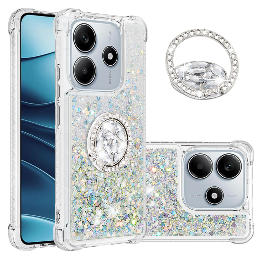 ( / Hearts) For Xiaomi Redmi Note 14 4G (163.25Mm) Tpu Case With Kickstand Quicksand Shockproof Cover Silver 6914286777249