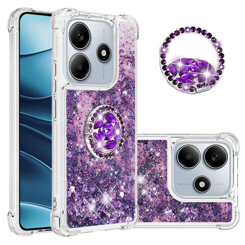(Dark / Heart) For Xiaomi Redmi Note 14 4G (163.25Mm) Tpu Case With Kickstand Quicksand Shockproof Cover Purple 6914283189199