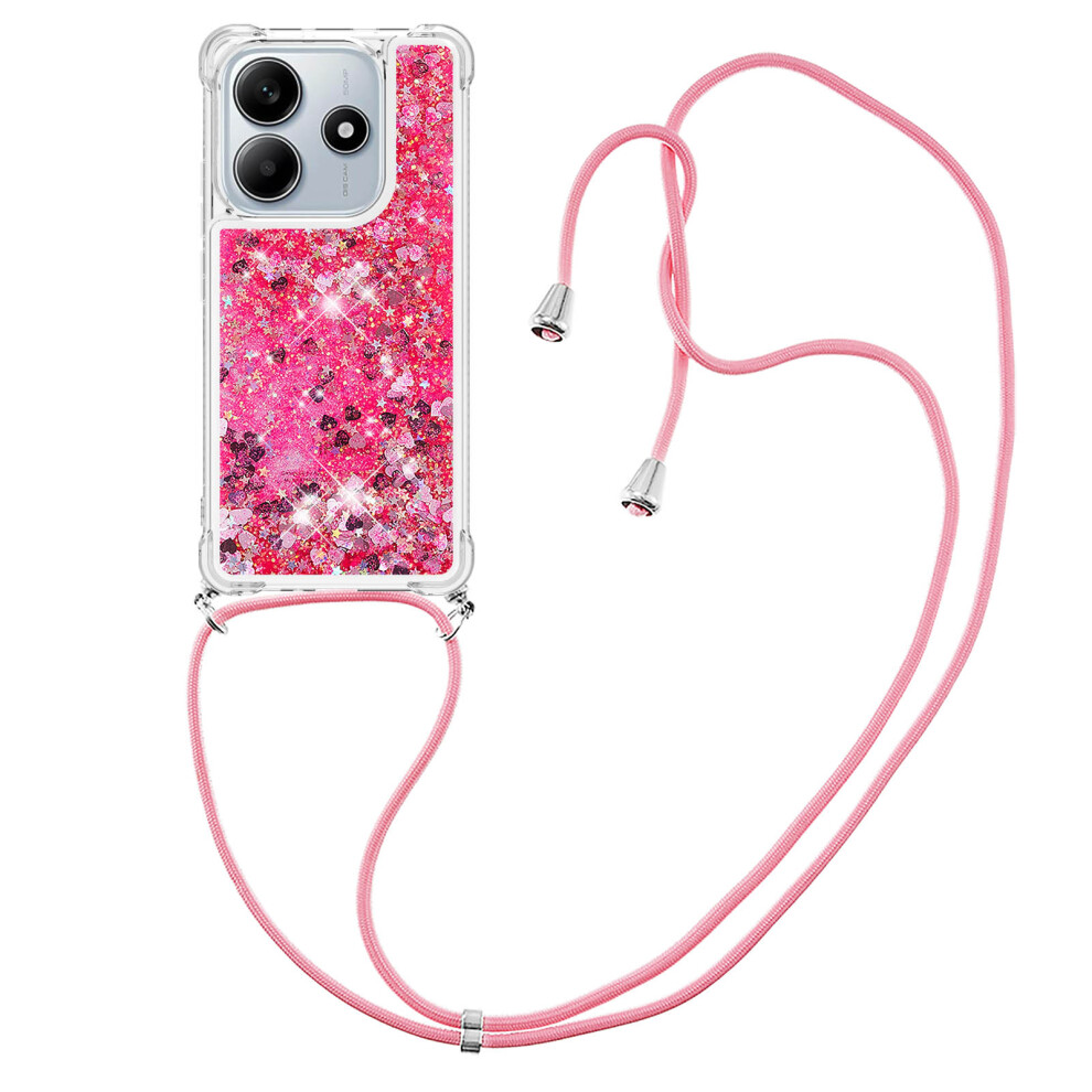 ( / Hearts) For Xiaomi Redmi Note 14 4G (163.25Mm) Tpu Case Quicksand Phone Cover With Lanyard Pink 6914282374114