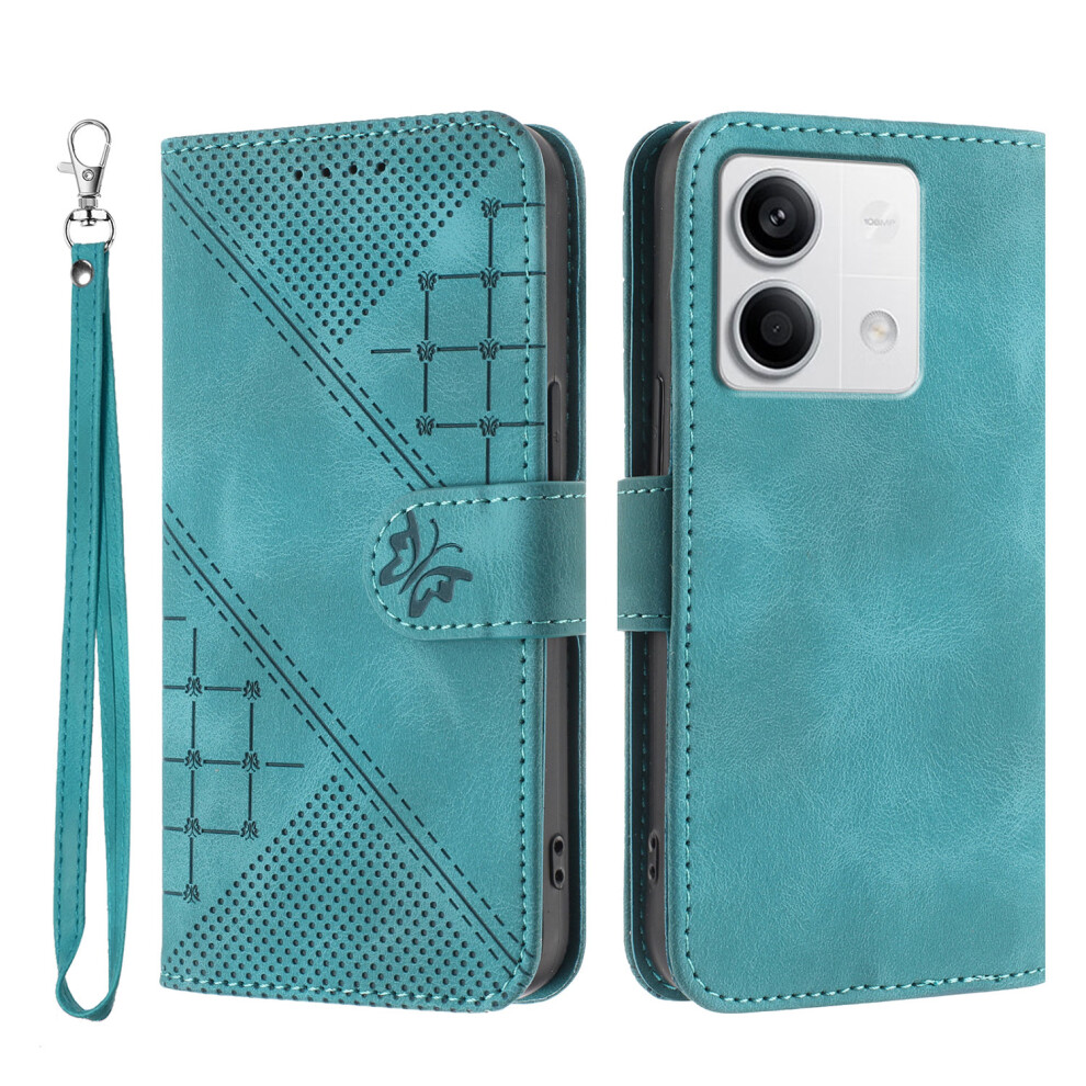 (Light ) For Xiaomi Redmi Note 13 5G (China) / Xiaomi Redmi Note 13 5G Leather Wallet Case Butterfly Flower Imprinted Phone Cover With Str Blue 6914286090294