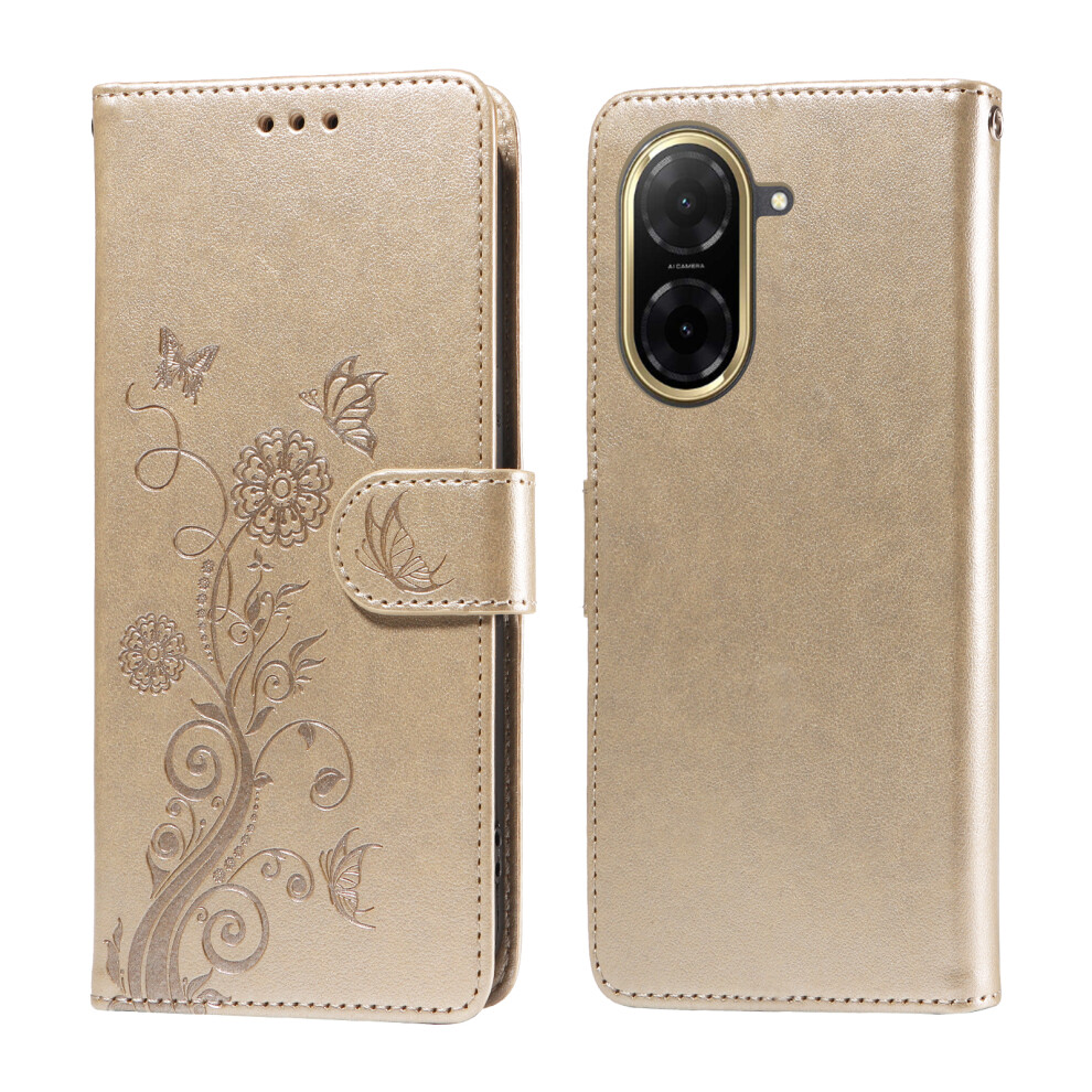 (Golden) For Xiaomi Redmi A5 Nfc (Eu) (173.45Mm) Leather Case Butterfly Floral Imprint Wallet Stand Cover Golden 6914289173338