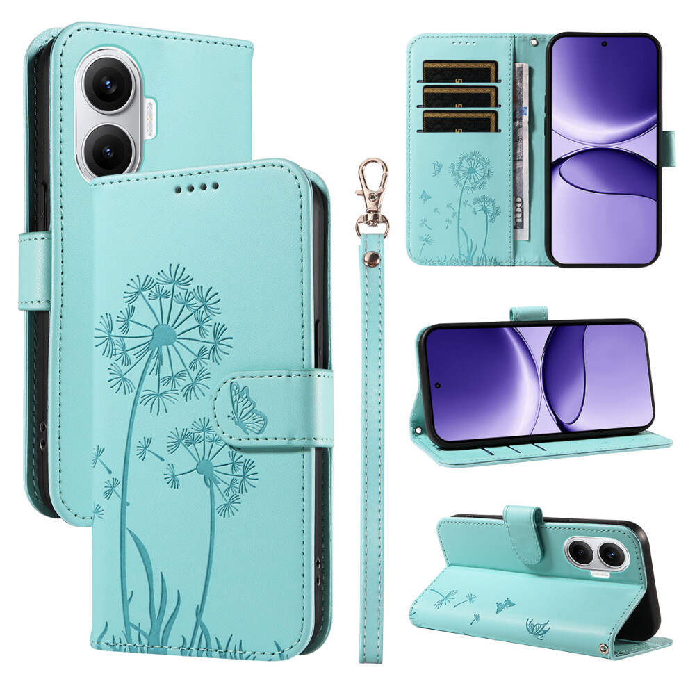 (Green) For Xiaomi Poco F7 5G / Redmi Turbo 4 Pro 5G Leather Wallet Case With Strap Dandelion Imprint Phone Stand Cover Green 6914286627988