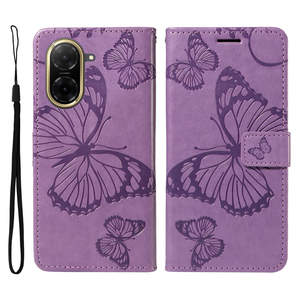 (Light ) For Xiaomi Poco C71 4G / Redmi A5 4G (171.7Mm) Wallet Case Floral Butterfly Imprinted Leather Phone Cover Stand Purple 6914289136234
