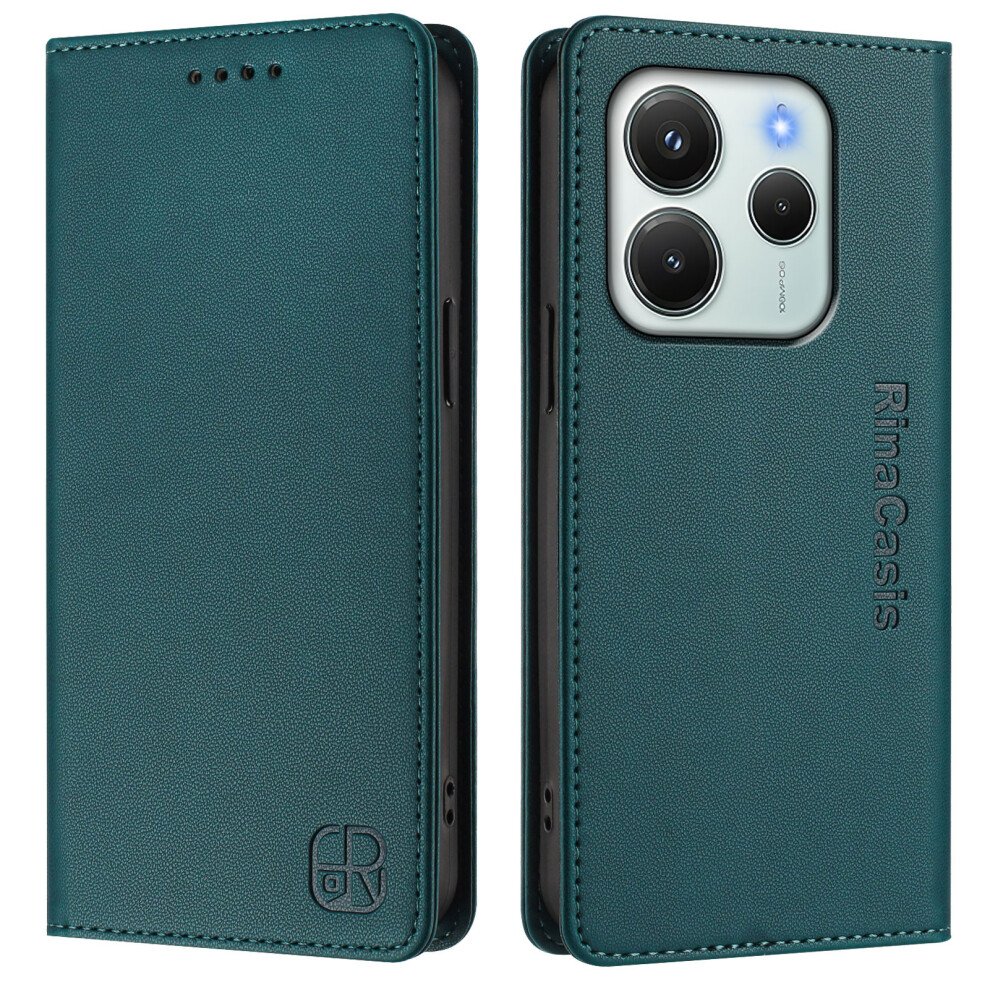 (Dark ) For Xiaomi Redmi Note 14 4G (164.84Mm) Leather Case Rinacasis Rc01 Phone Cover With Rfid Blocking Wallet Stand Green 6914280965123