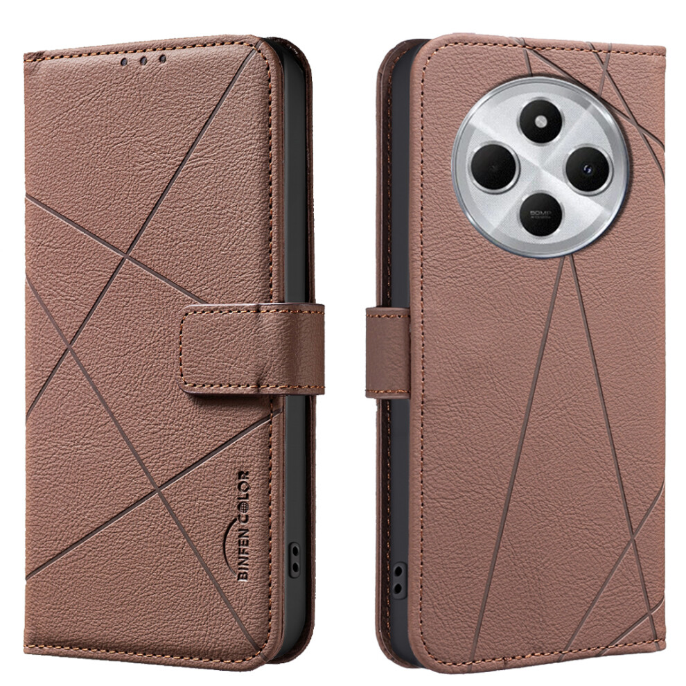 (Brown) For Xiaomi Redmi 14C 4G / Xiaomi Redmi 14R 5G / Xiaomi Poco C75 4G Case Binfen Color Bf35 Geometry Imprinted Leather Phone Cover Brown 6914289182965