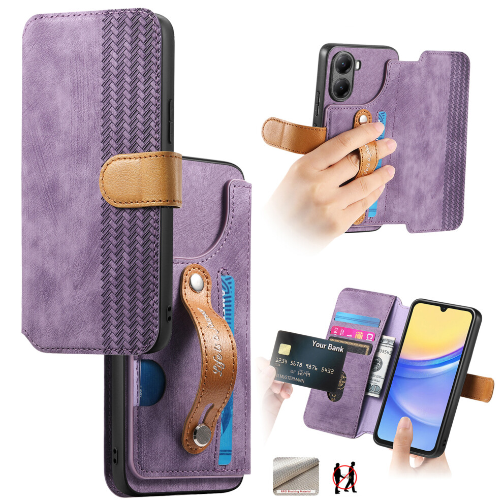 (Purple) For Xiaomi Poco X7 Pro 5G / Xiaomi Redmi Turbo 4 5G Case Wallet Retro Leather Phone Cover With Wristband Kickstand Purple 6914283271719