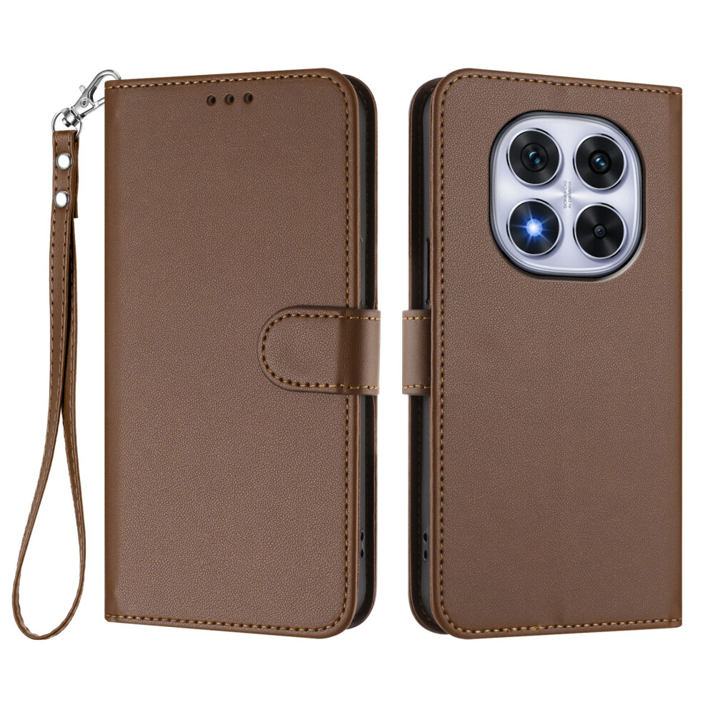 (Brown) For Xiaomi Redmi Note 14 Pro 4G Leather Case Wallet Stand Phone Cover With Wrist Strap Brown 6914282227861