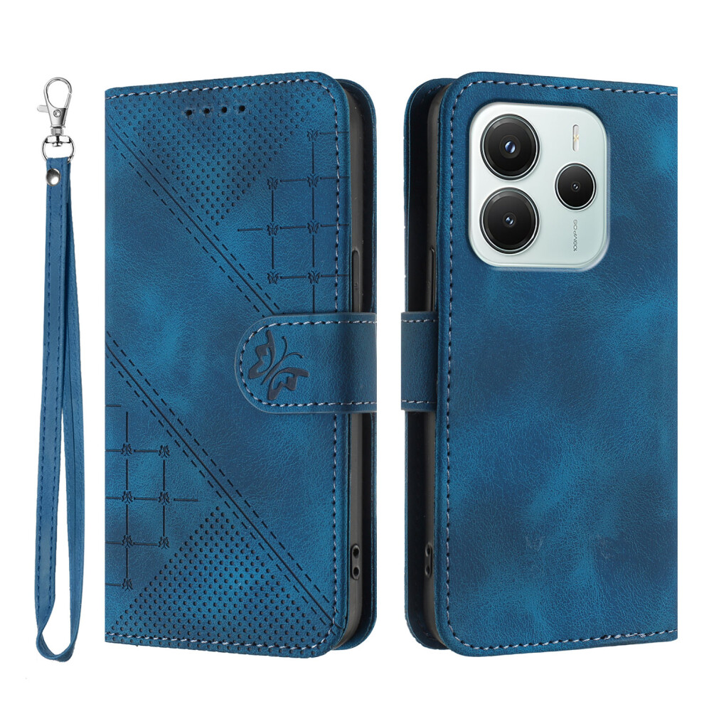 (Royal ) For Xiaomi Redmi Note 14 4G (164.84Mm) Leather Wallet Case Butterfly Flower Imprinted Phone Cover With Strap Blue 6914283089673