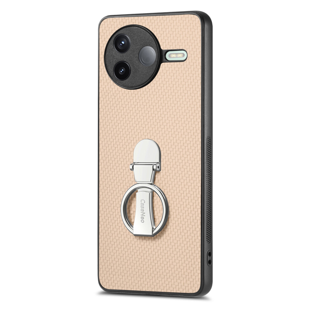 (Apricot) For Xiaomi Poco F7 Pro 5G / Xiaomi Redmi K80 5G Case Folding Kickstand Leather Back Cover Carbon Fiber Texture 6914287152762