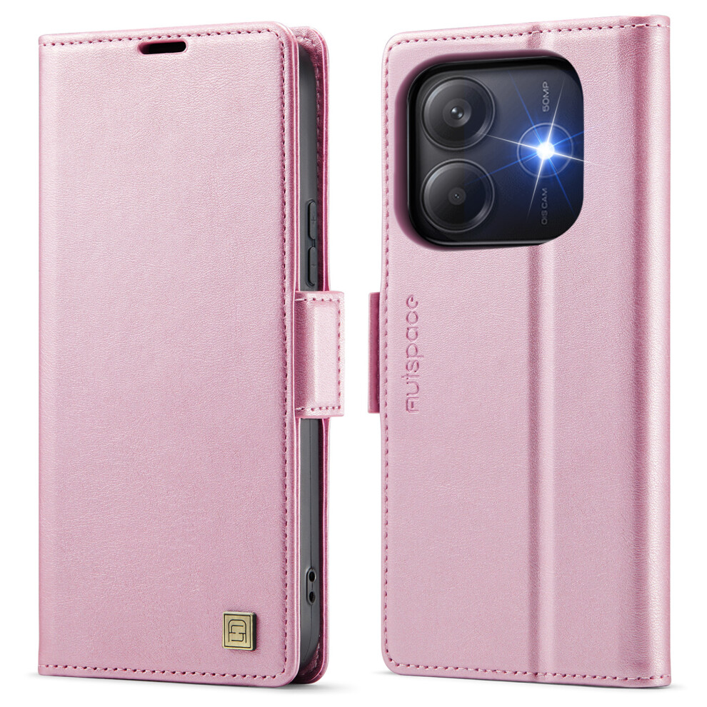 (Pink) For Xiaomi Redmi Note 14 5G Case Autspace A11 Rfid Blocking Retro Leather Cell Phone Wallet Cover Pink 6914283162154