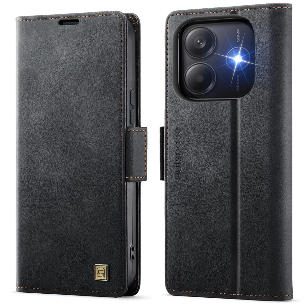 (Black) For Xiaomi Redmi Note 14 5G Case Autspace A11 Rfid Blocking Retro Leather Cell Phone Wallet Cover Black 6914289004724