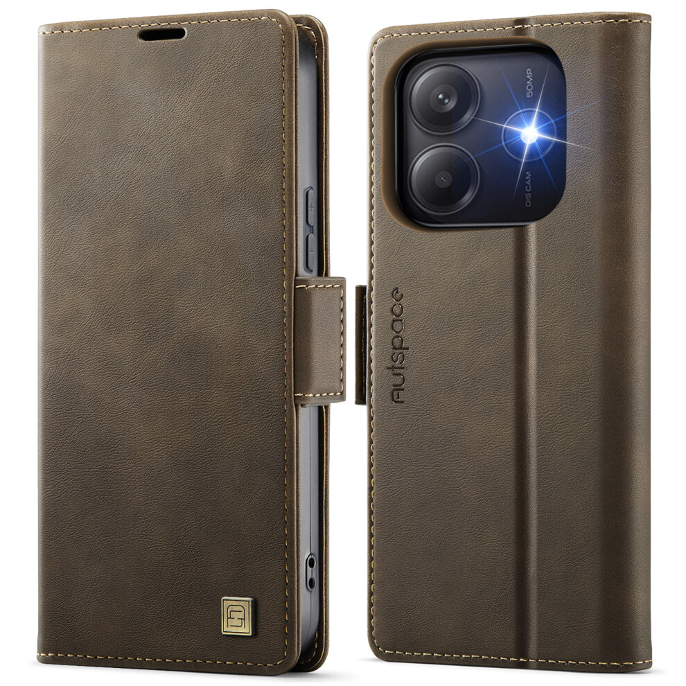 (Brown) For Xiaomi Redmi Note 14 5G Case Autspace A11 Rfid Blocking Retro Leather Cell Phone Wallet Cover Brown 6914284862046