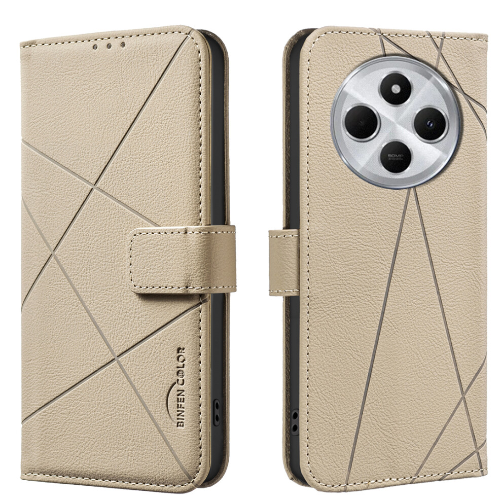 (Beige) For Xiaomi Redmi 14C 4G / Xiaomi Redmi 14R 5G / Xiaomi Poco C75 4G Case Binfen Color Bf35 Geometry Imprinted Leather Phone Cover Cream 6914288052153