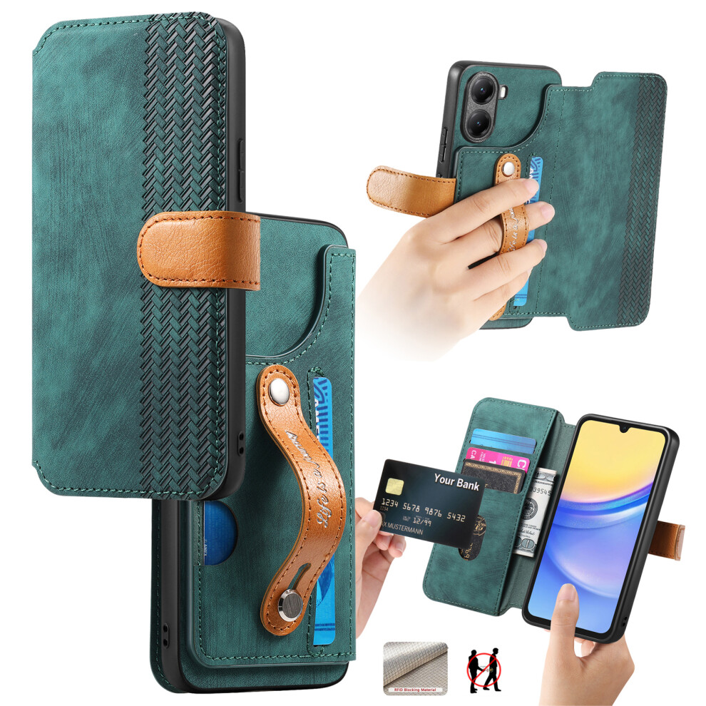 (Green) For Xiaomi Poco X7 Pro 5G / Xiaomi Redmi Turbo 4 5G Case Wallet Retro Leather Phone Cover With Wristband Kickstand Green 6914288033640