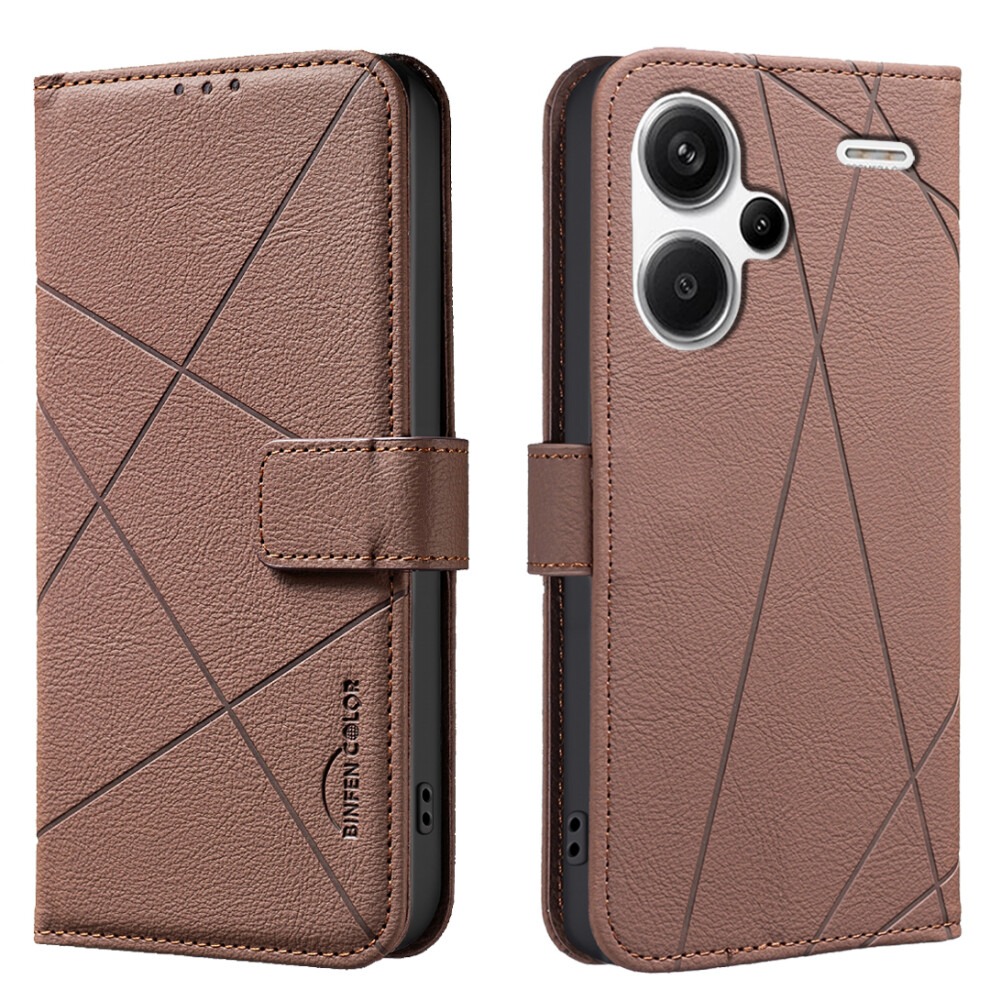 (Brown) For Xiaomi Redmi Note 13 Pro+ 5G Case Binfen Color Bf35 Geometry Imprinted Leather Phone Cover Rfid Blocking Wallet Stand Brown 6914281772409