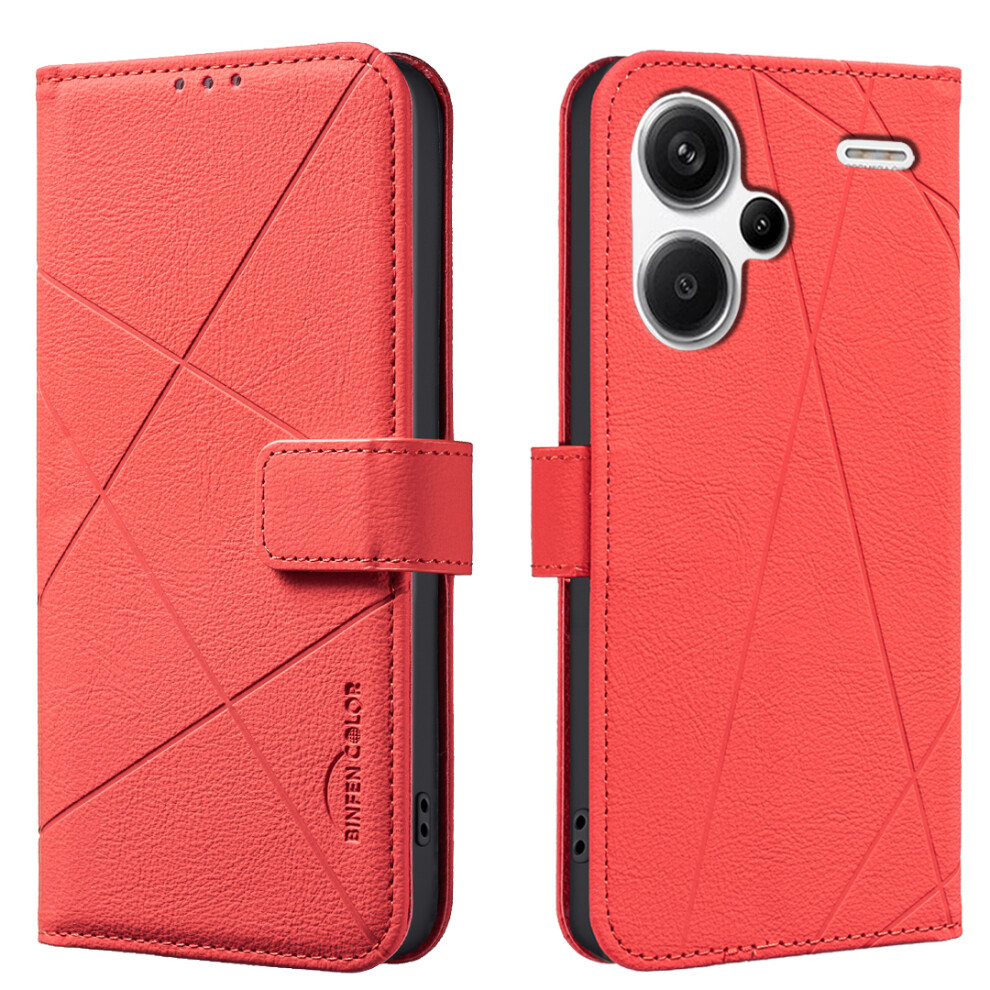 (Red) For Xiaomi Mi Note 13 Pro+ 5G Case Binfen Color Bf35 Geometry Imprinted Leather Phone Cover Rfid Blocking Wallet Stand Red 6914283280384