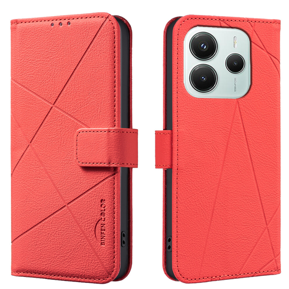(Red) For Xiaomi Poco M7 Pro 5G / Xiaomi Mi Note 14 5G Case Binfen Color Bf35 Geometry Imprinted Leather Phone Cover Rfid Blocking W Red 6914281946114