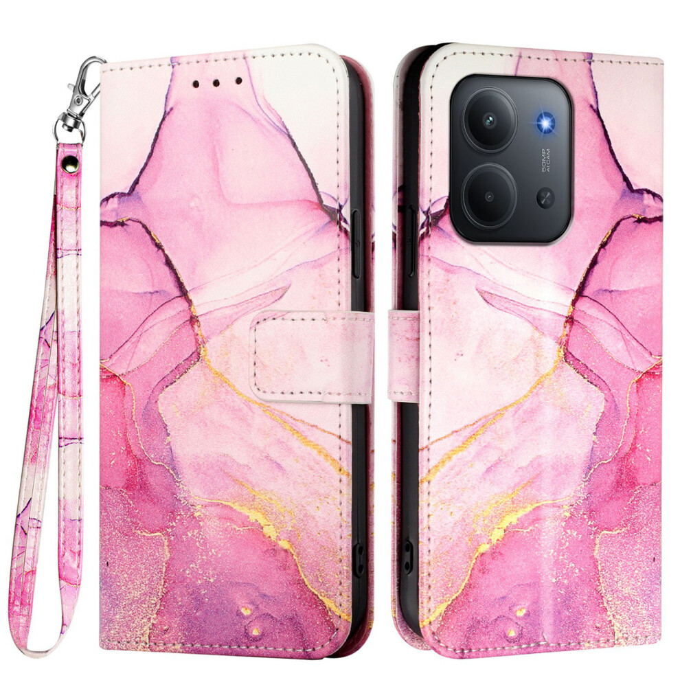 (Pink / Purple / Gold Ls001) For Xiaomi Redmi 15C 5G (Eu) (173Mm) / 15C 4G (Eu) (173Mm) Case With Strap Marble Pattern Leather Phone Cover Pink,Gold,Purple 6914284099442