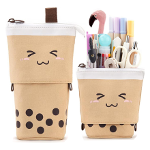 Adorabile astuccio, portapenne portatile con design pop-up, materiale in tela con faccina sorridente Kawaii, portapenne da terra per forniture