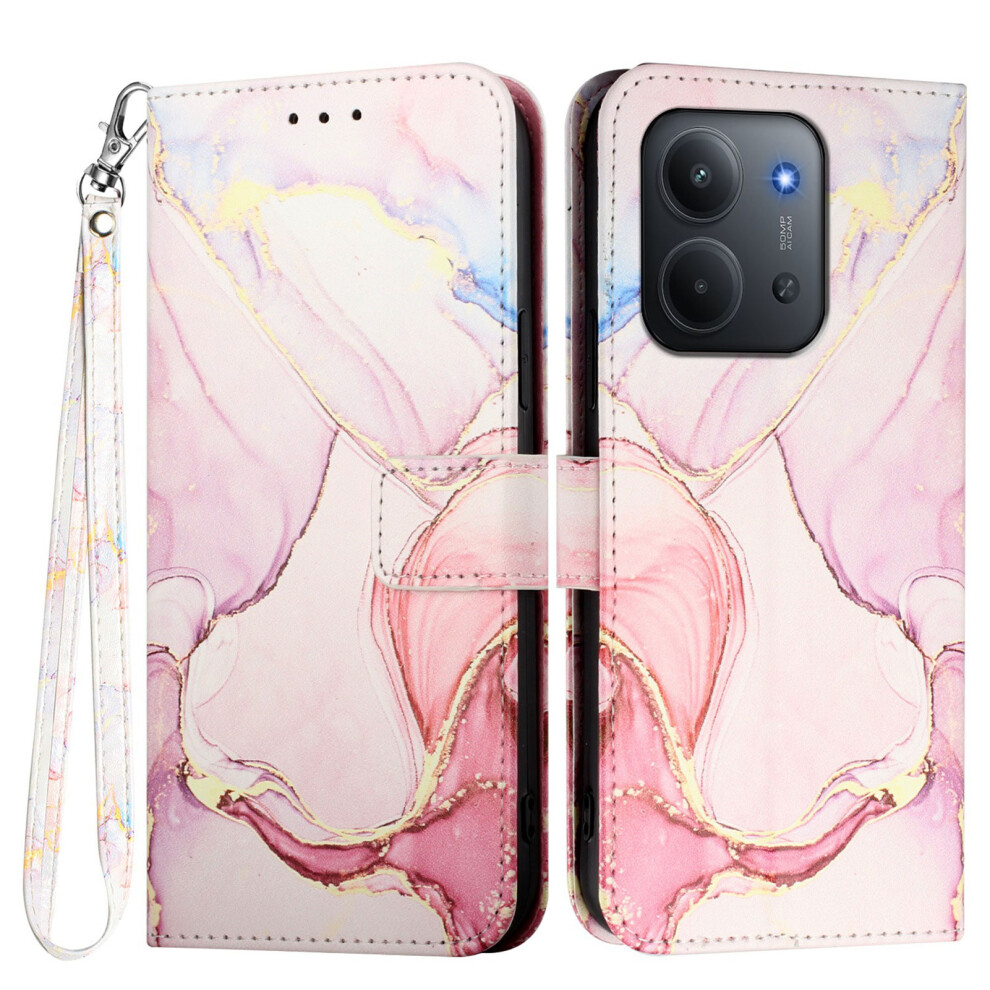 (Rose Ls005) For Xiaomi Redmi 15C 5G (Eu) (173Mm) / 15C 4G (Eu) (173Mm) Case With Strap Marble Pattern Leather Phone Cover Gold 6914281046425