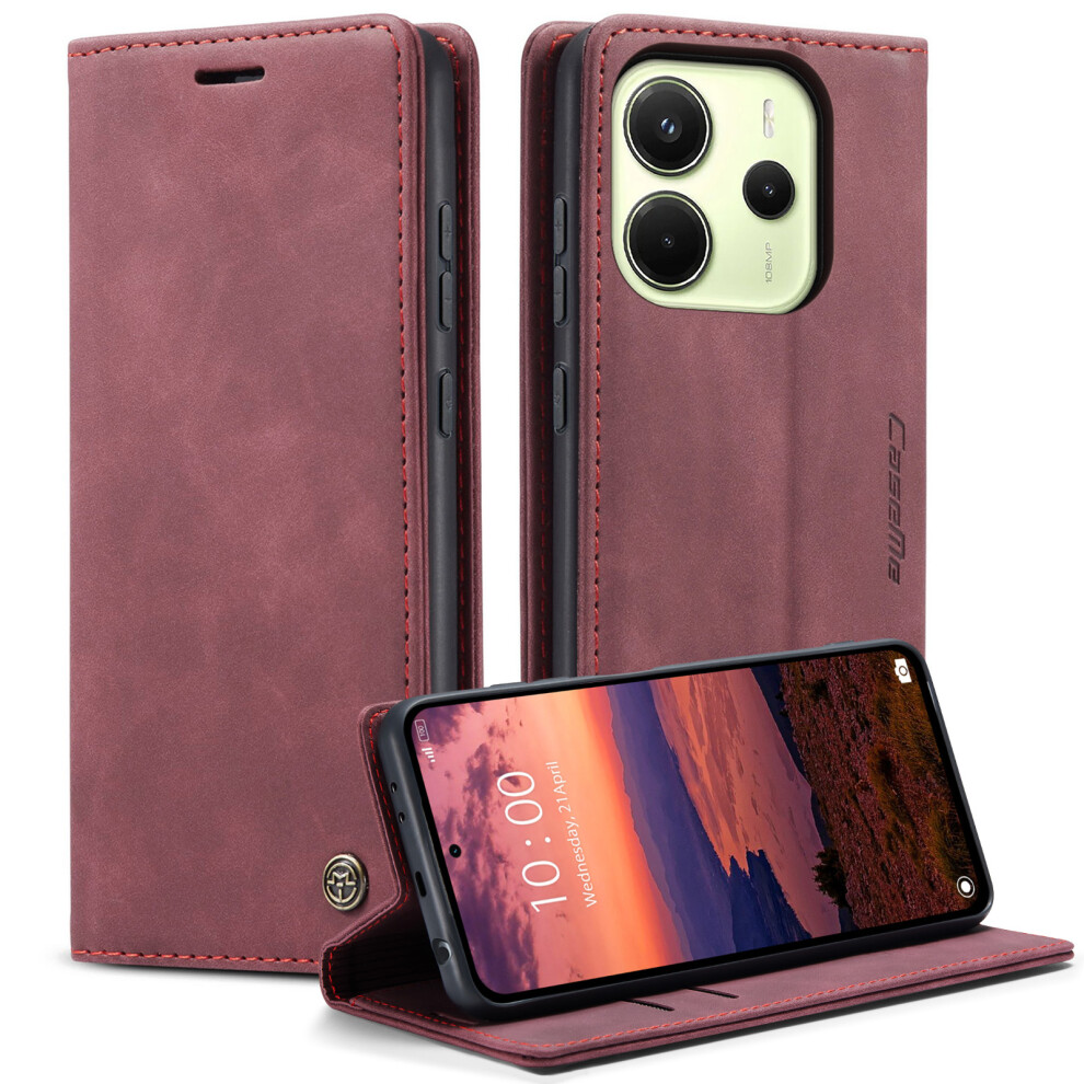 (Red) For Xiaomi Mi Note 14 4G (164.84Mm) Wallet Case Caseme 013 Series Pu Leather Phone Cover Stand Red 6914282821786